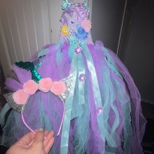 Girls 3T Mermaid poofy Tutu Costume with Floral Headband